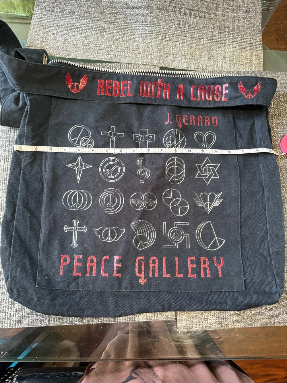 Gallery Canvas Messenger Bag in Black with Red Accents